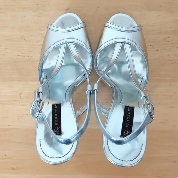 Burberry Silver Leather High Heel Sandals - Picture 5 of 16